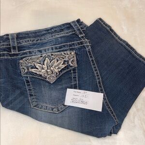 Miss Me Blue Denim Shorts with Silver Embellishments